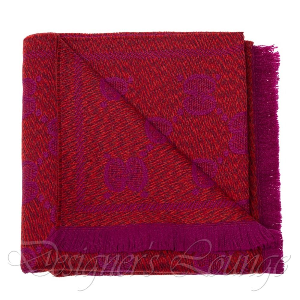 NEW GUCCI GG Jacquard Wool Scarf in Red And Pink $590 Authentic - Picture 4 of 7